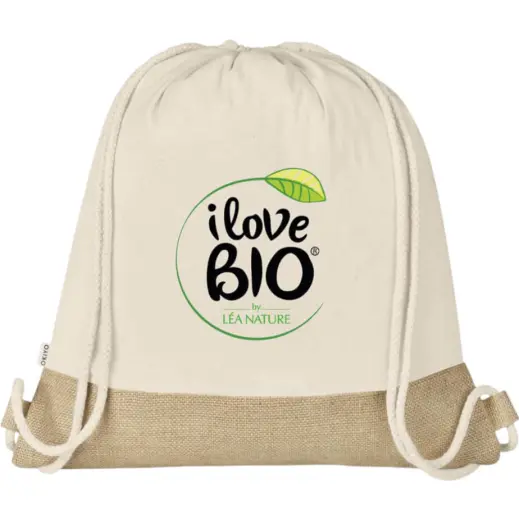 Okiyo Bijin Jute & Cotton Drawstring Bag Natural Branded